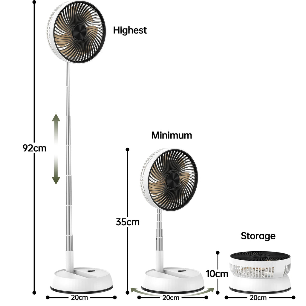 Ventilador de pie oscilante portátil con mando a distancia, ventilador de escritorio plegable, ventilador de Pedestal con batería recargable para acampar