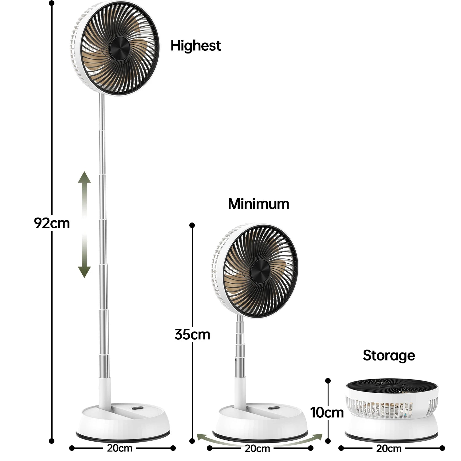 Ventilador de pie oscilante portátil con mando a distancia, ventilador de escritorio plegable, ventilador de Pedestal con batería recargable para acampar