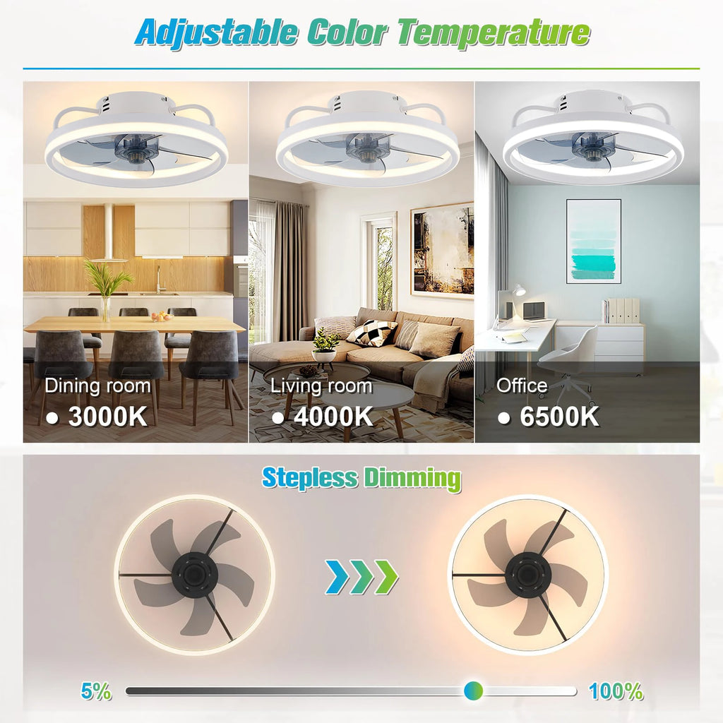 IRALAN - Ventilador de techo silencioso con luz LED y control remoto inteligente.