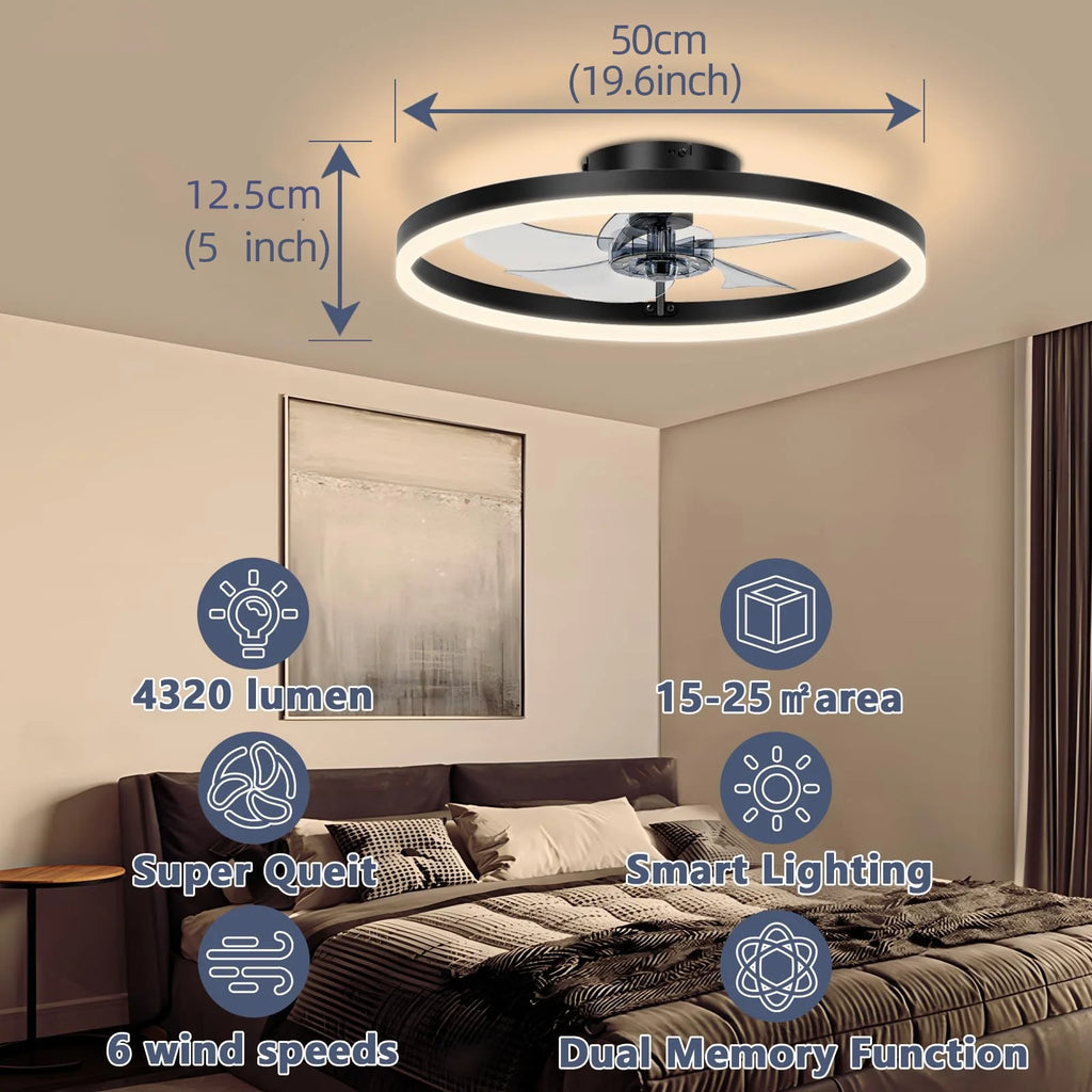 IRALAN - Ventilador de techo moderno con luz LED regulable y diseño ultrafino.