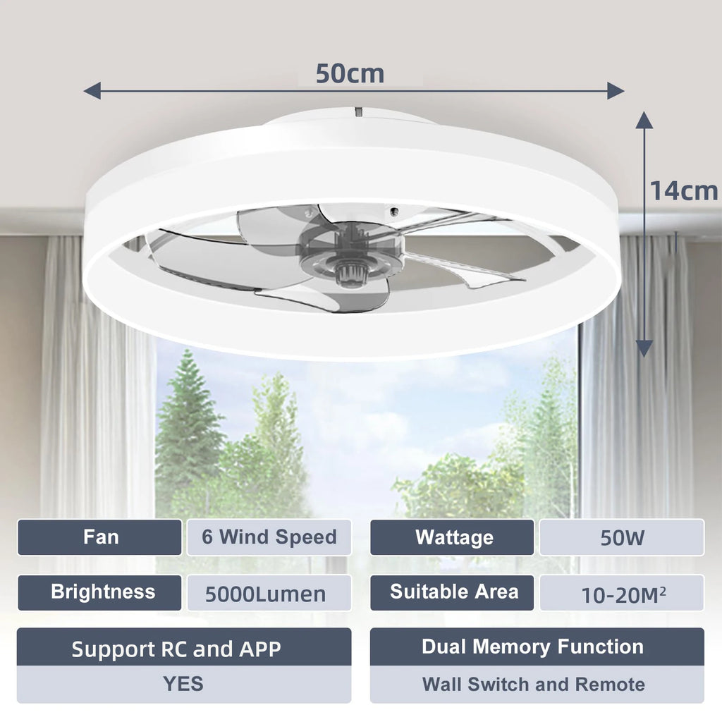 IRALAN - Ventilador de techo LED con control remoto, luz regulable y 6 velocidades.