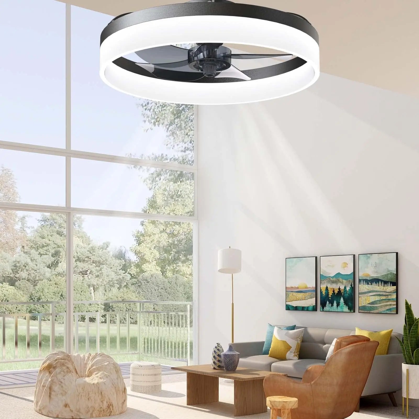 IRALAN - Ventilador de techo LED con control remoto, luz regulable y 6 velocidades.