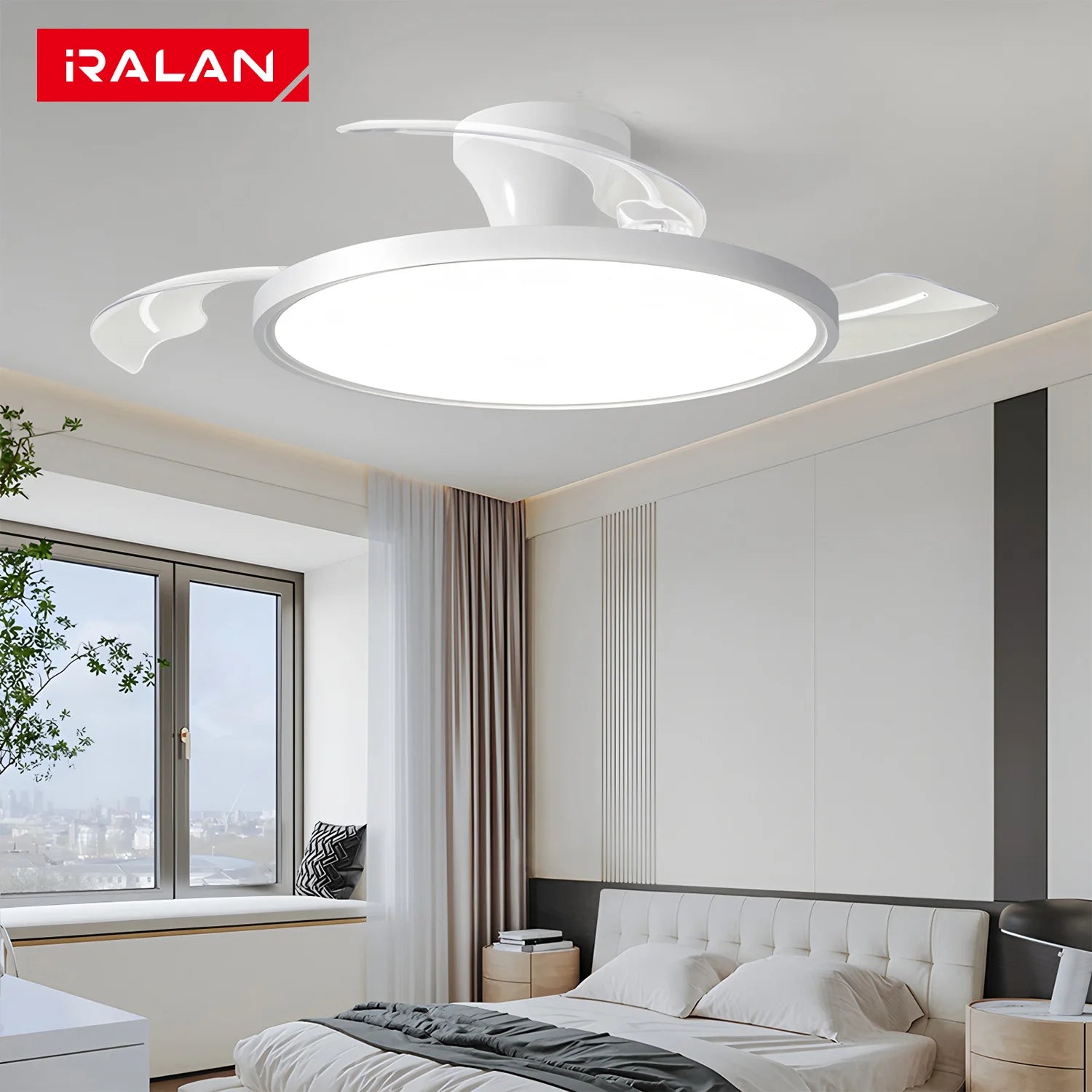IRALAN - Ventilador de techo invisible con luz LED y control remoto.