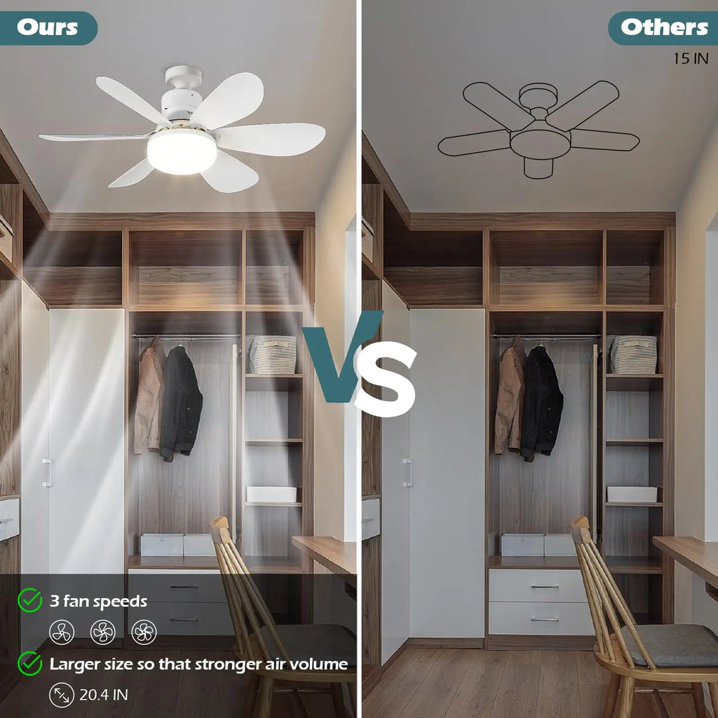 IRALAN - Ventilador de techo LED E27 con control remoto y luz regulable.