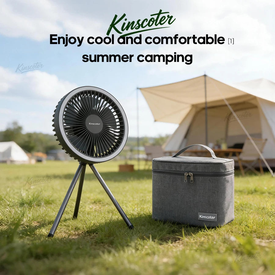 Ventilador de Camping de 10000mAh, circulador de aire portátil de escritorio recargable, ventilador eléctrico de techo inalámbrico con banco de energía, trípode de luz LED