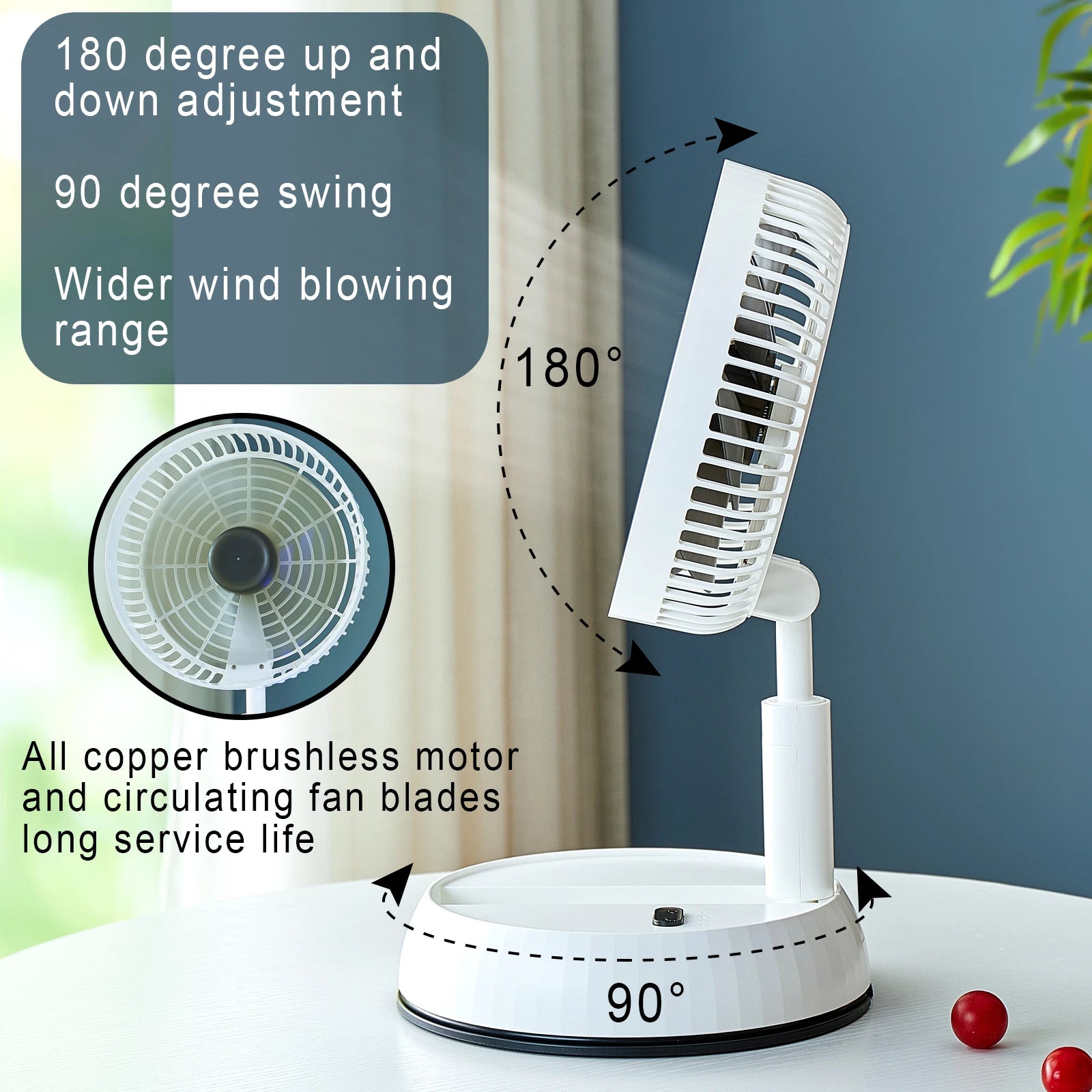 Ventilador plegable portátil, Enfriador de aire con Control remoto USB de 6000mAh, ventilador de pie inalámbrico recargable silencioso para el hogar al aire libre