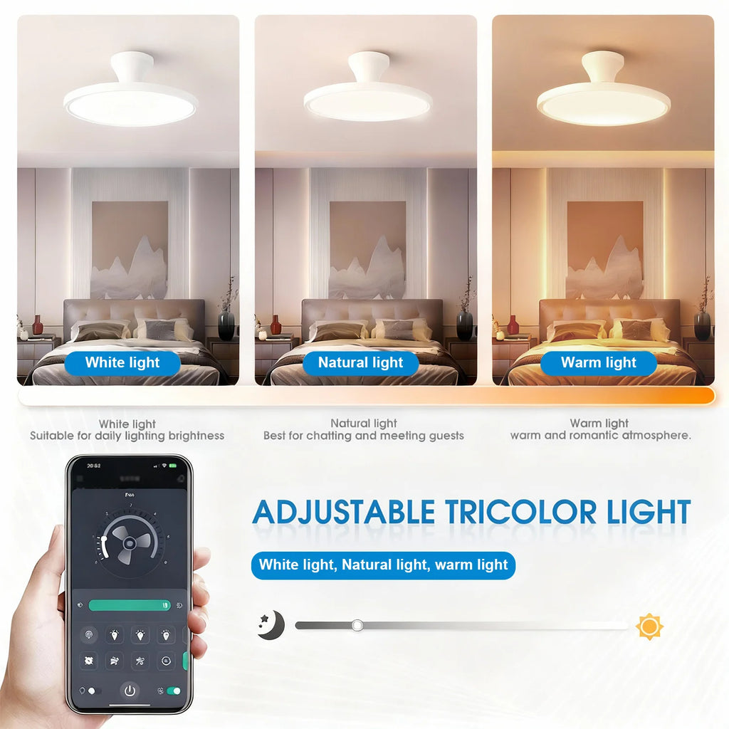 IRALAN - Ventilador de techo invisible con luz LED y control remoto.