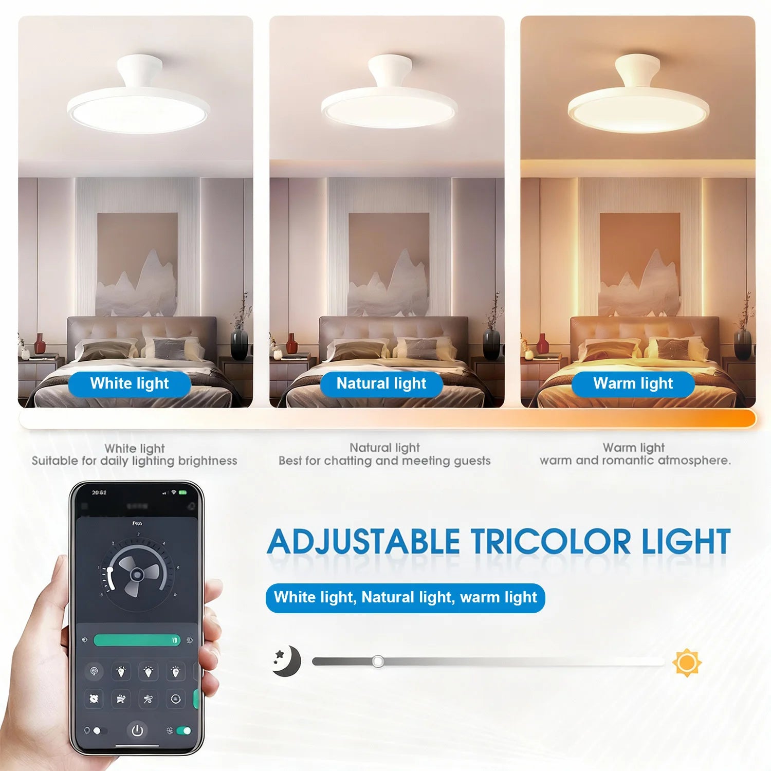 IRALAN - Ventilador de techo invisible con luz LED y control remoto.