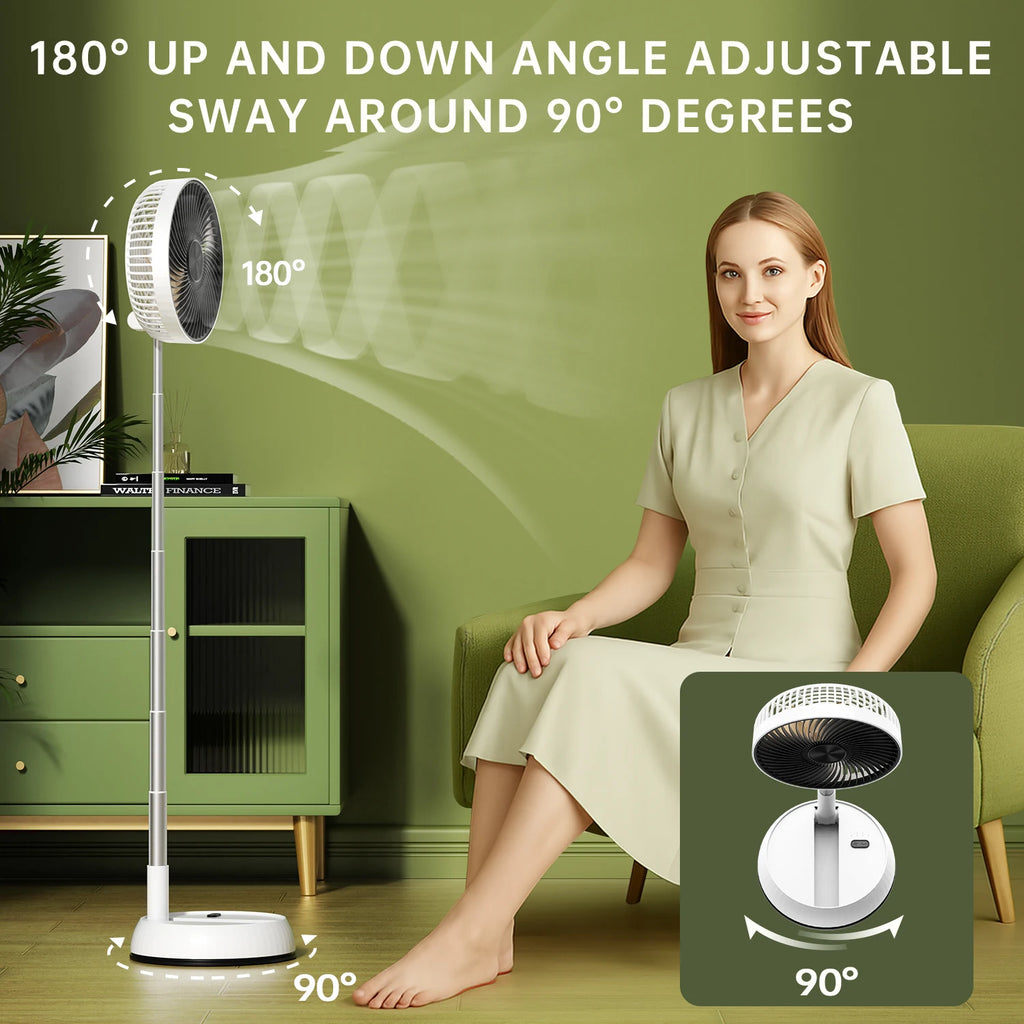 Ventilador de pie oscilante portátil con mando a distancia, ventilador de escritorio plegable, ventilador de Pedestal con batería recargable para acampar