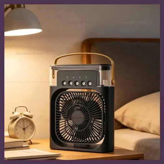 Ventilador 3 en 1, Mini Enfriador de Aire Doméstico, Luz Nocturna LED, Humidificador Portátil, Ventilador con Ajuste de Aire, Ventilador para Oficina y Hogar