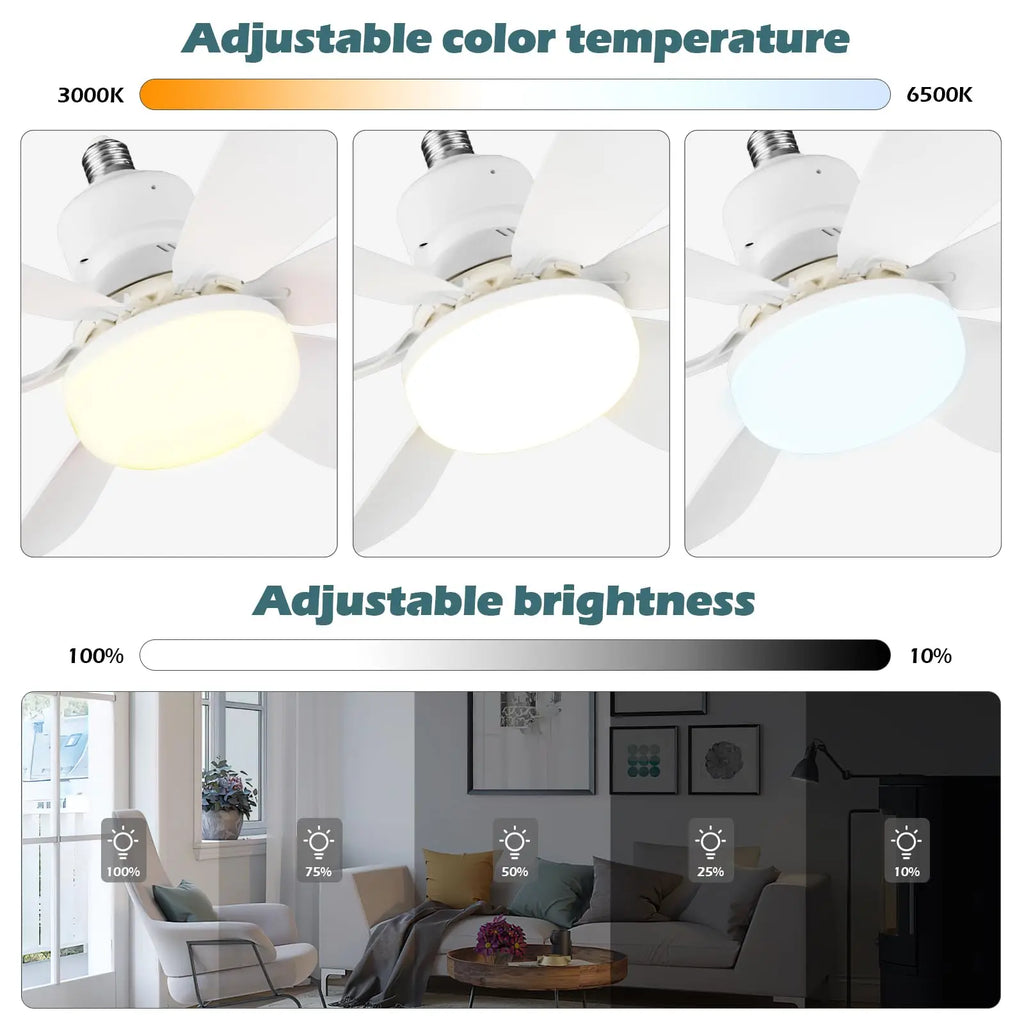 IRALAN - Ventilador de techo LED E27 con control remoto y luz regulable.