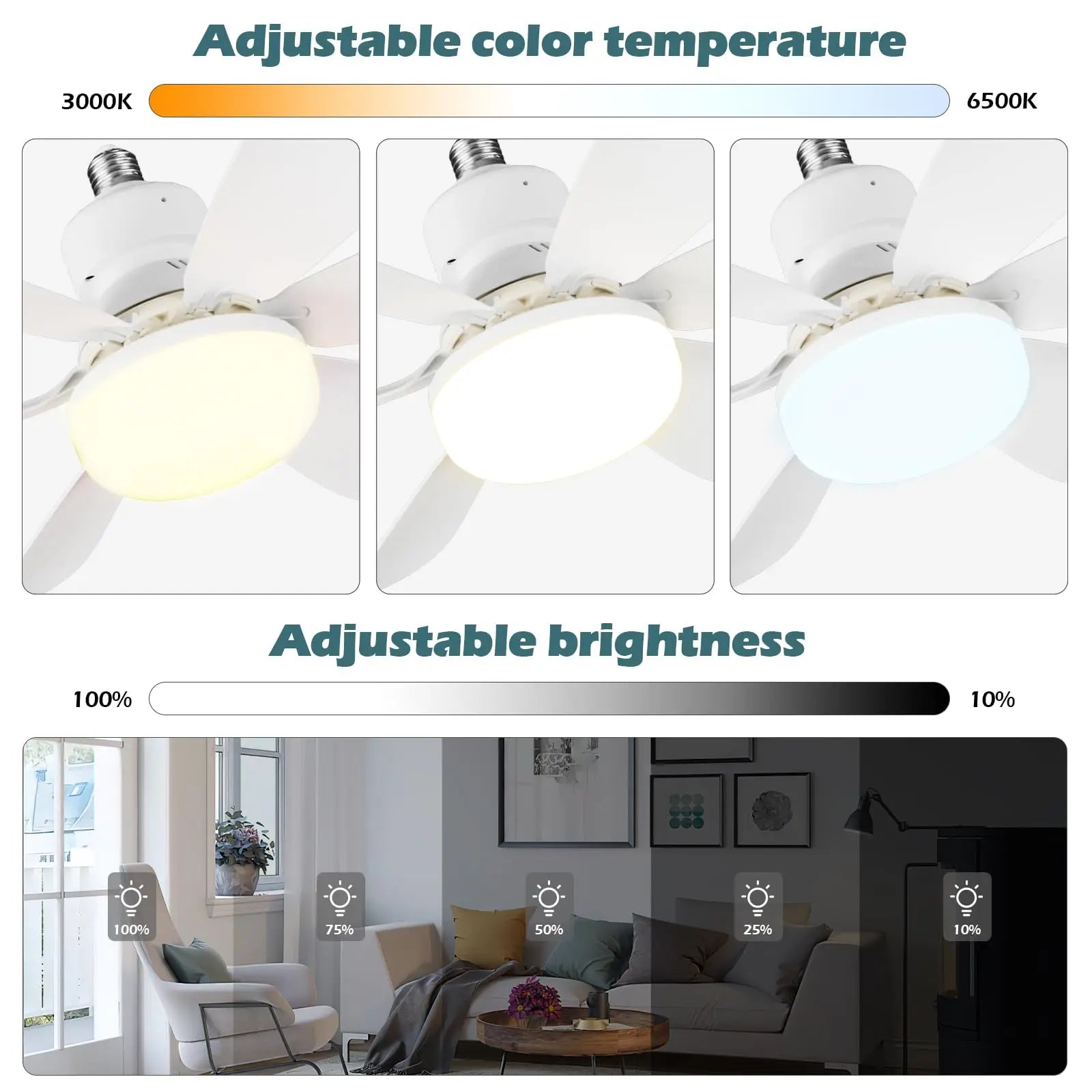 IRALAN - Ventilador de techo LED E27 con control remoto y luz regulable.