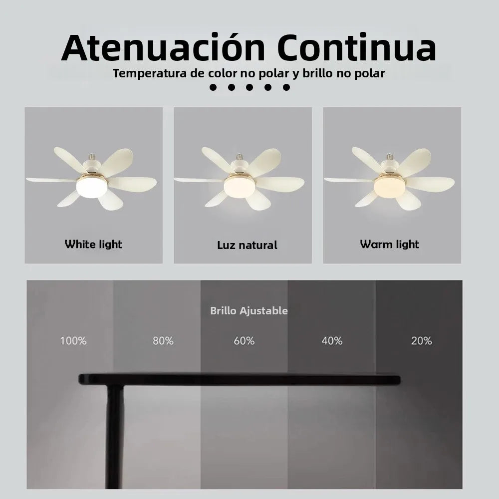 IRALAN - Ventilador de techo LED E27 con control remoto y 3 modos de iluminación.
