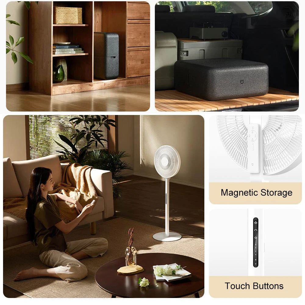 Ventilador de Pie MIJIA DC Inverter Pro, Ultrafino y Retráctil, con Caja de Almacenamiento, Ventilador Eléctrico Inteligente, 100 Ajustes de Flujo de Aire