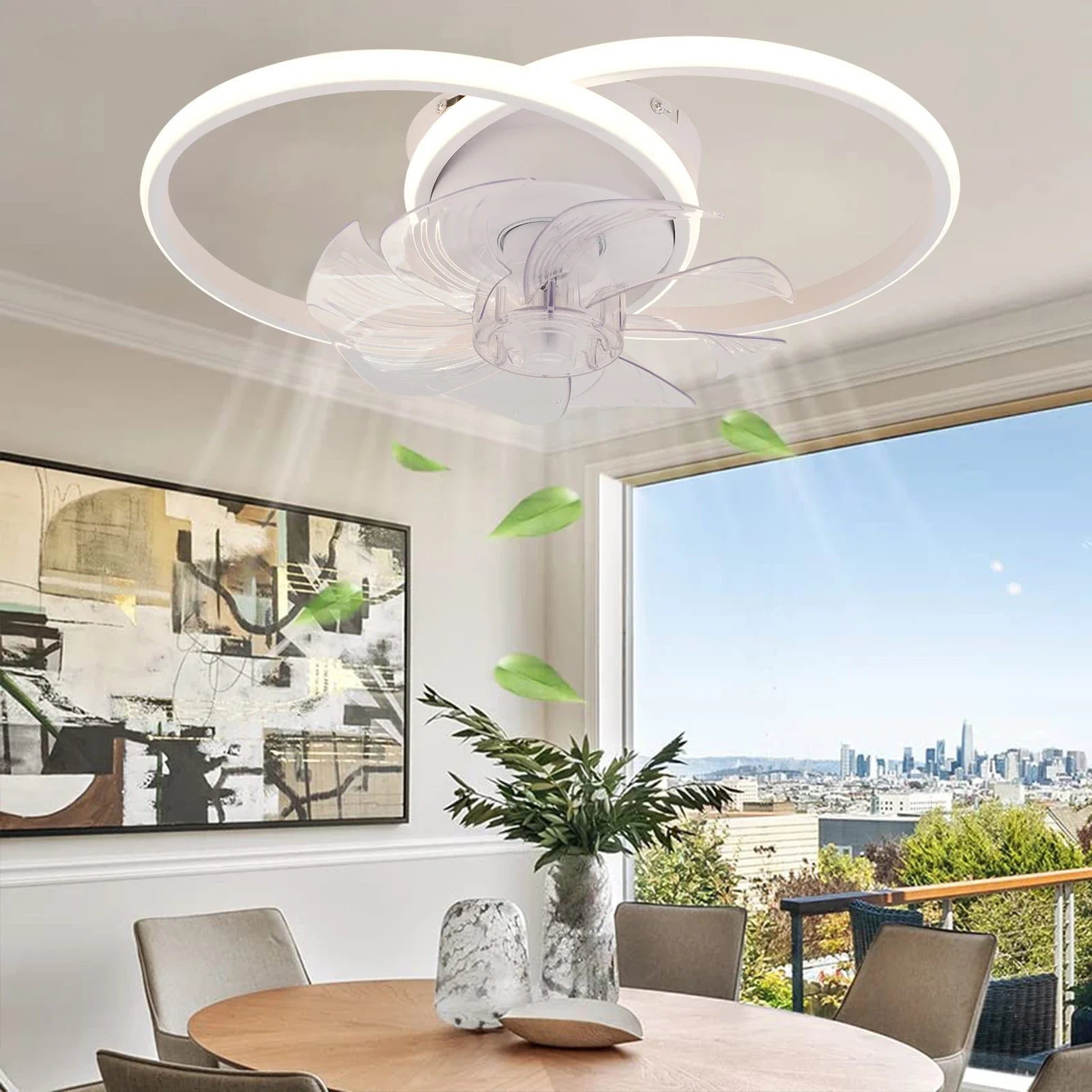 IRALAN - Ventilador de techo silencioso con luz LED y control remoto inteligente para dormitorio y sala de estar.
