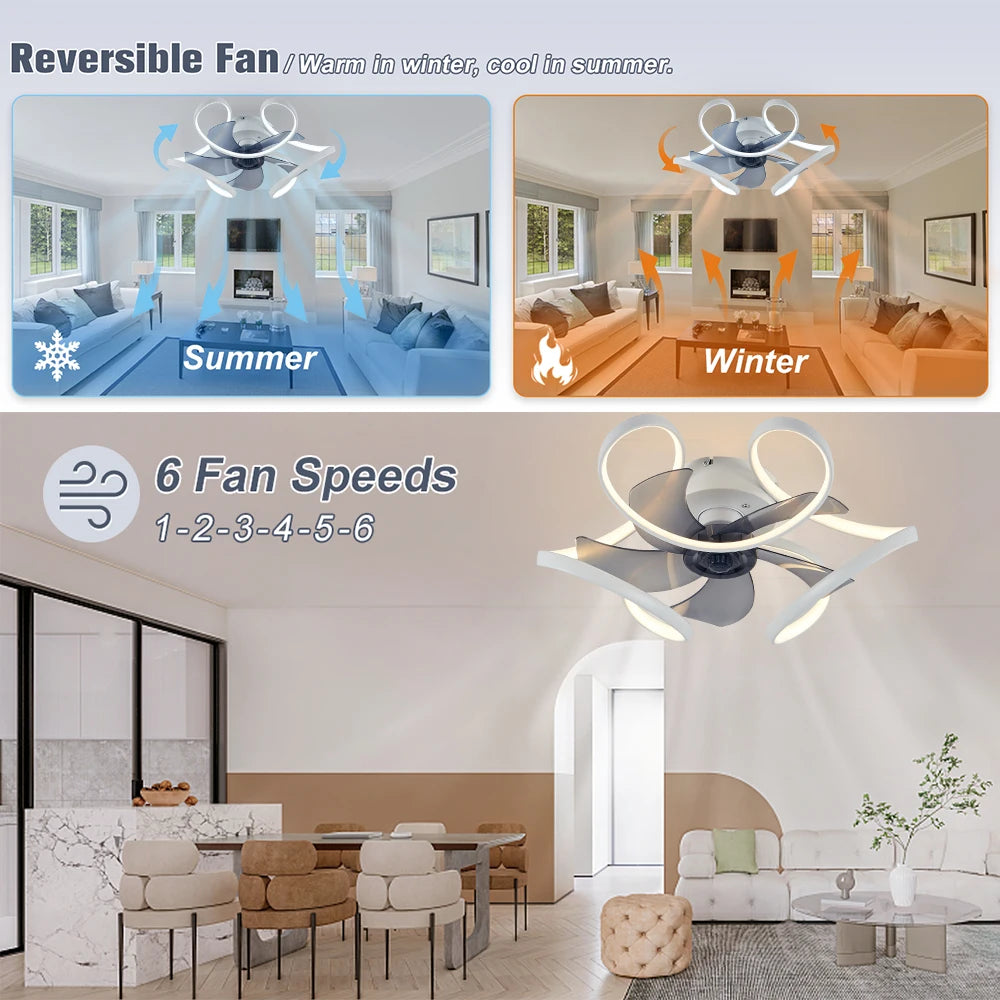 IRALAN - Ventilador de techo moderno con luz LED colorida y control remoto.