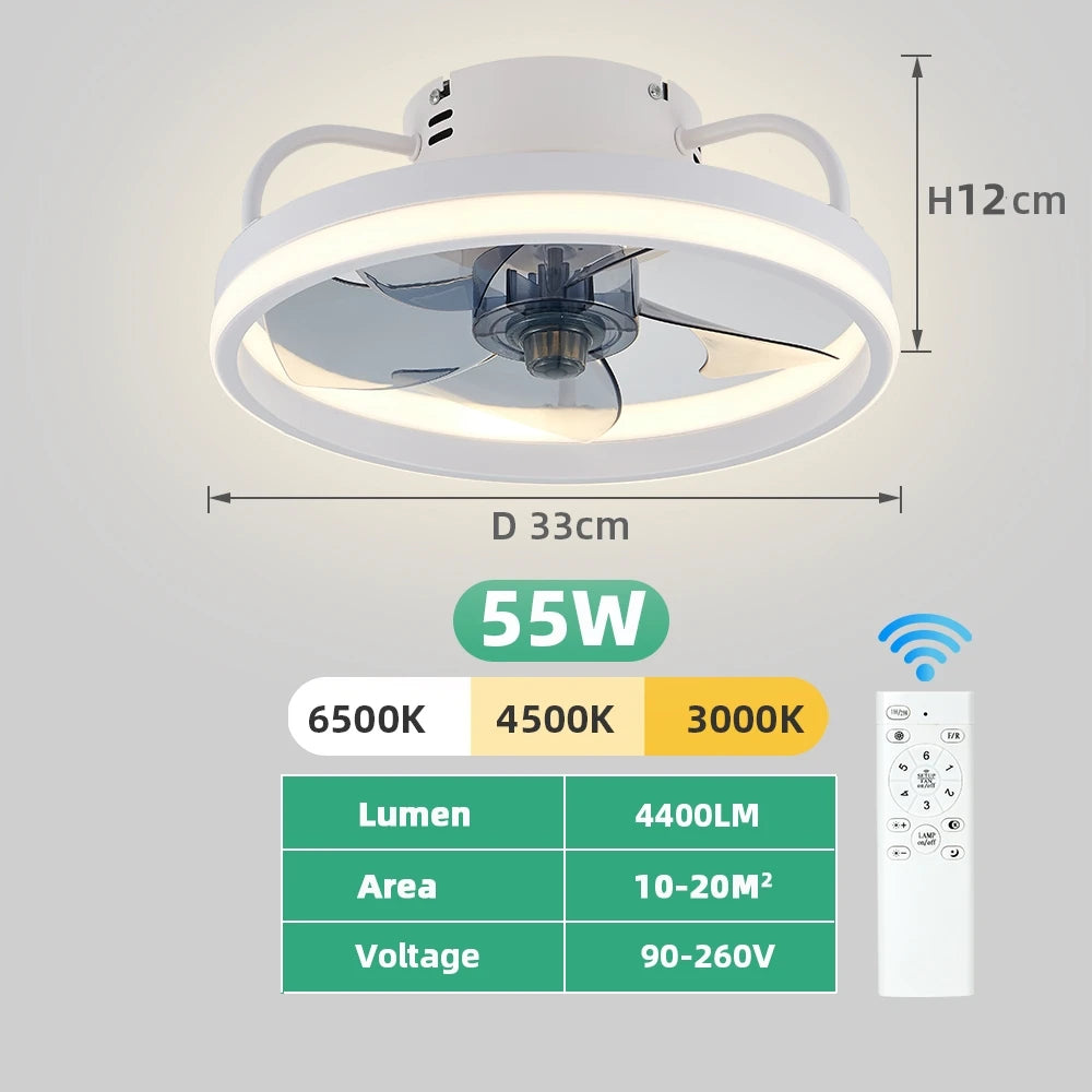 IRALAN - Ventilador de techo silencioso con luz LED y control remoto inteligente.