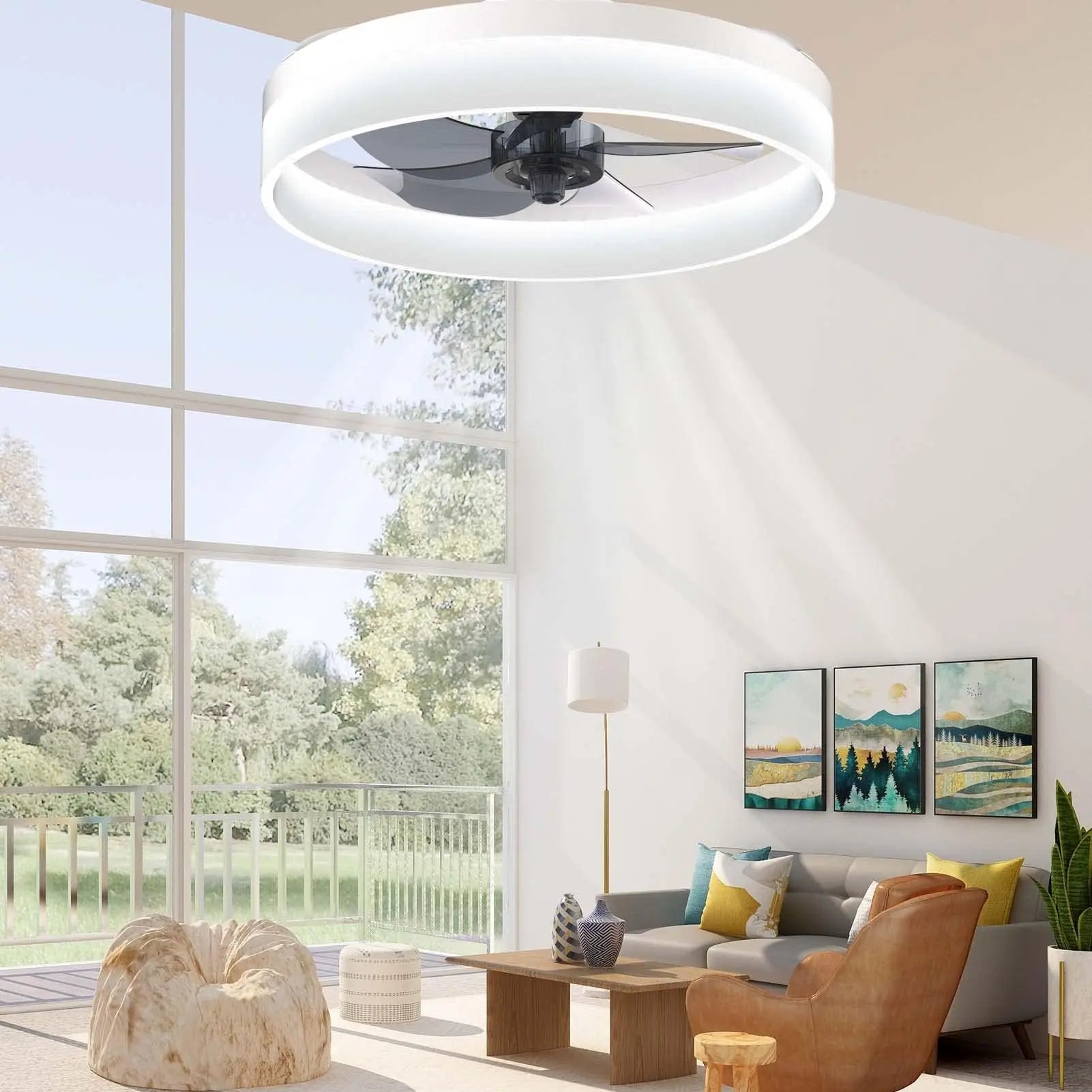 IRALAN - Ventilador de techo LED con control remoto, luz regulable y 6 velocidades.