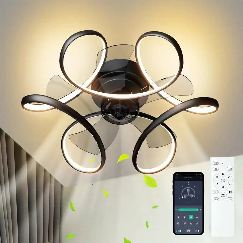 IRALAN - Ventilador de techo moderno con luz LED colorida y control remoto.