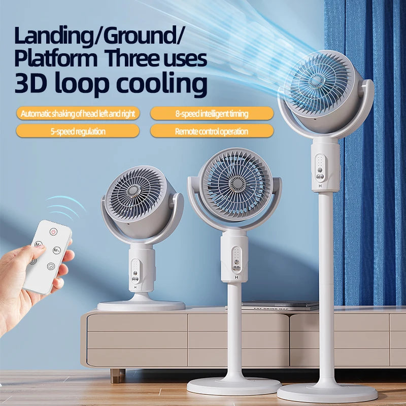 Ventilador de circulación de aire, ventilador oscilante recargable, soporte de ajuste de cinco engranajes, ventilador de circulación de aire doméstico de altura ajustable