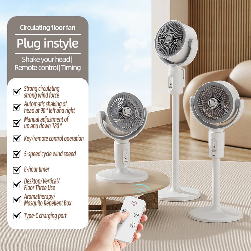 Ventilador de circulación de aire, ventilador oscilante recargable, soporte de ajuste de cinco engranajes, ventilador de circulación de aire doméstico de altura ajustable