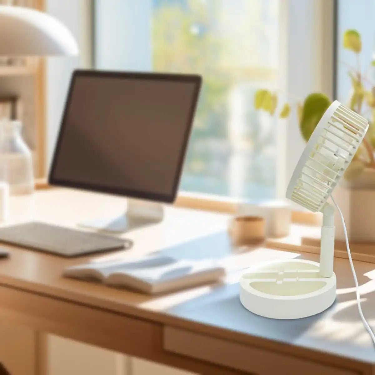 Ventilador pequeño con enchufe directo USB, ventilador de refrigeración portátil, circulador de aire de escritorio plegable para interiores y exteriores