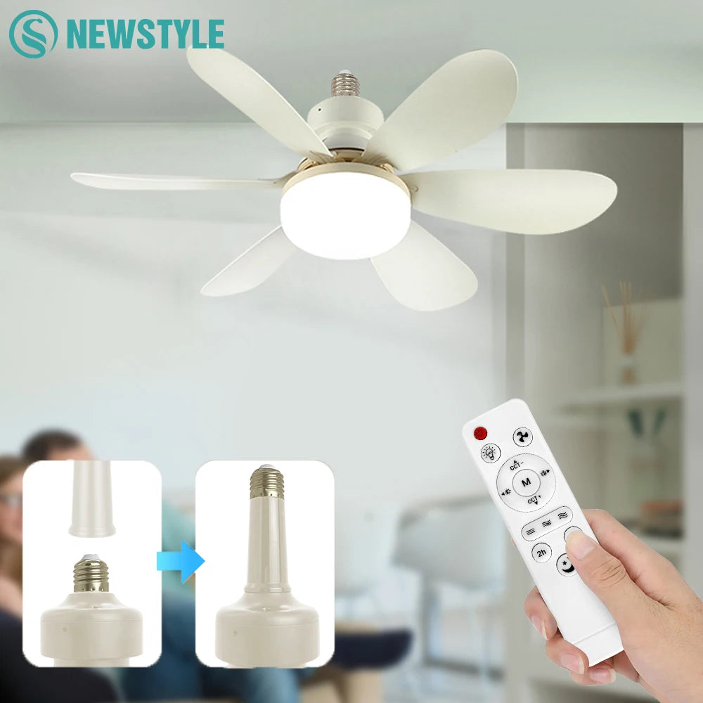 IRALAN - Ventilador de techo LED E27 con control remoto y 3 modos de iluminación.