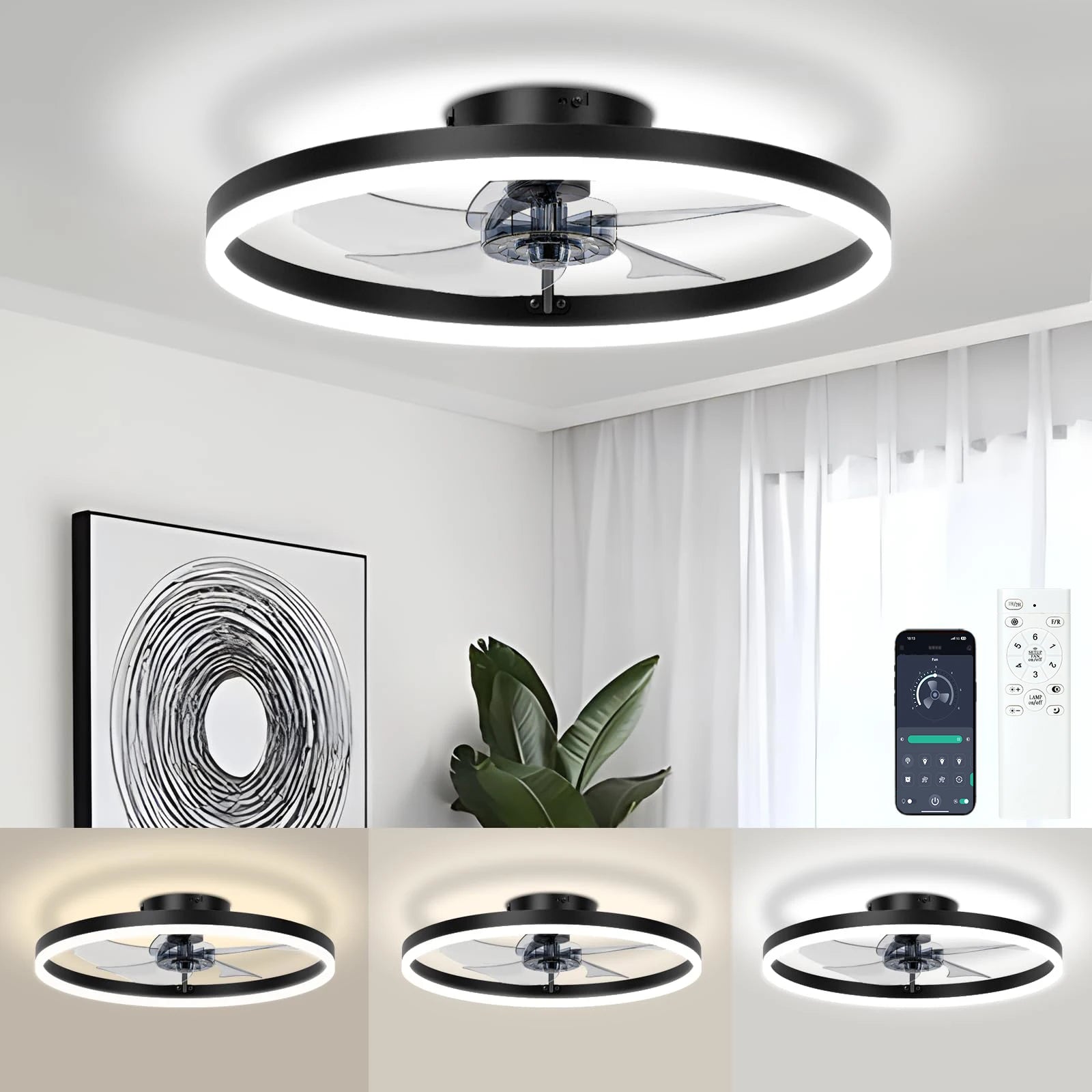 IRALAN - Ventilador de techo moderno con luz LED regulable y diseño ultrafino.