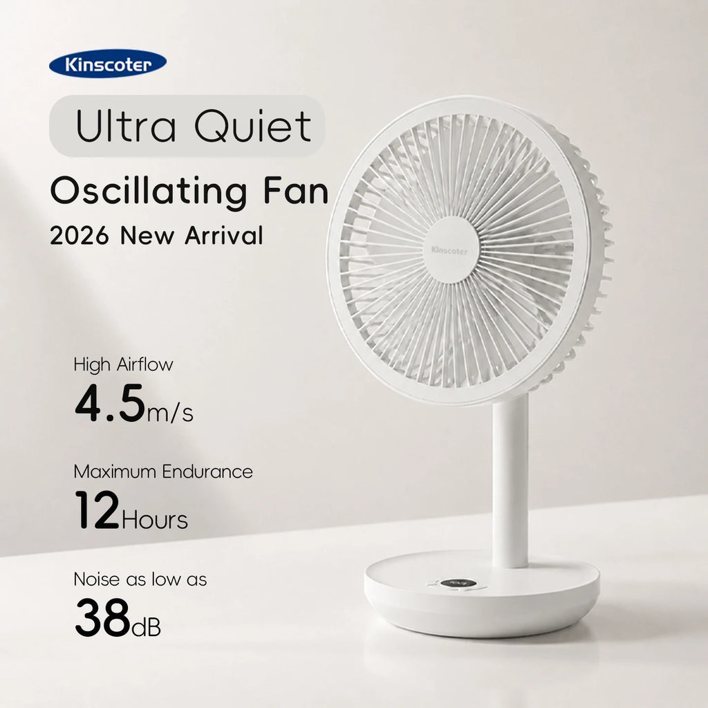 Ventilador de Escritorio Oscilante BLDC, 4000mAh, 5 Velocidades, Silencioso, Portátil, Recargable, con Función de Temporizador, para el Hogar, Habitación, Regalo