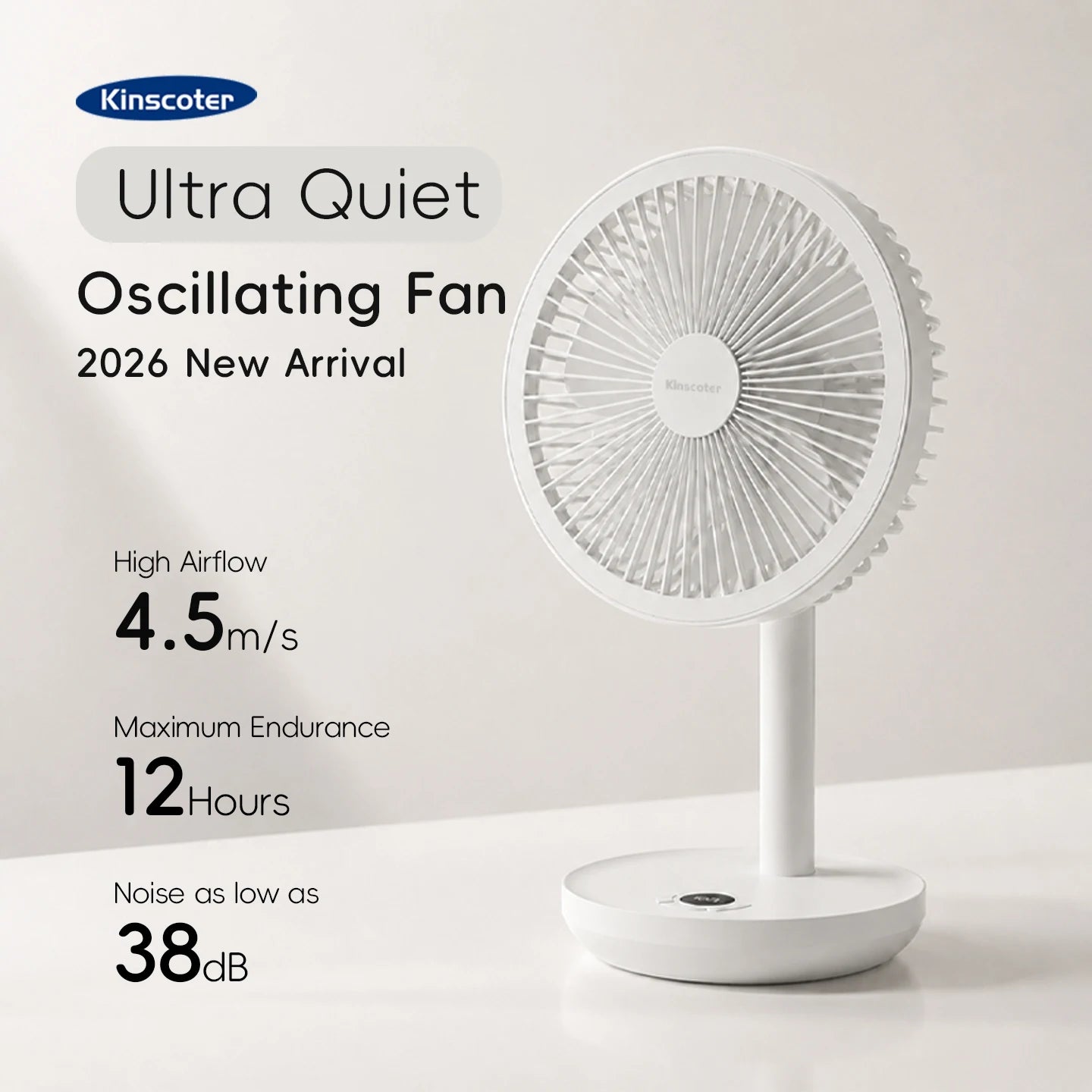Ventilador de Escritorio Oscilante BLDC, 4000mAh, 5 Velocidades, Silencioso, Portátil, Recargable, con Función de Temporizador, para el Hogar, Habitación, Regalo