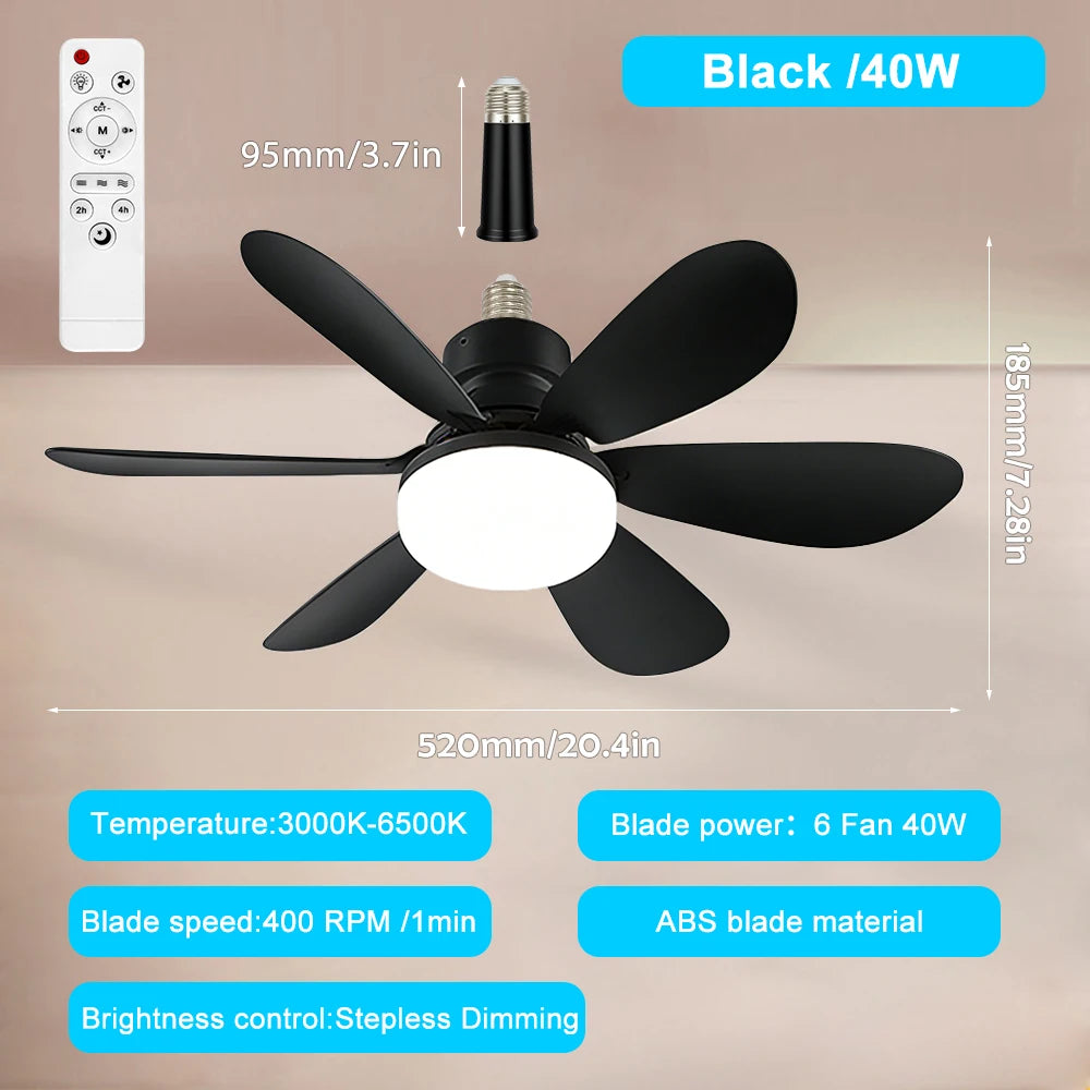 IRALAN - Ventilador de techo LED E27 con control remoto y 3 modos de iluminación.