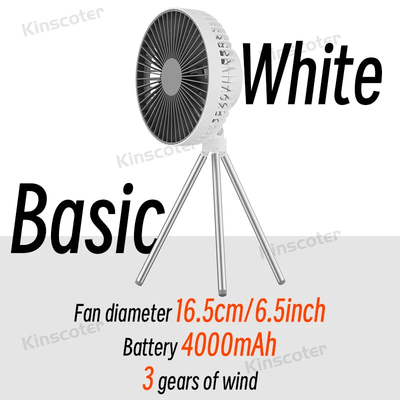Ventilador de Camping de 10000mAh, circulador de aire portátil de escritorio recargable, ventilador eléctrico de techo inalámbrico con banco de energía, trípode de luz LED