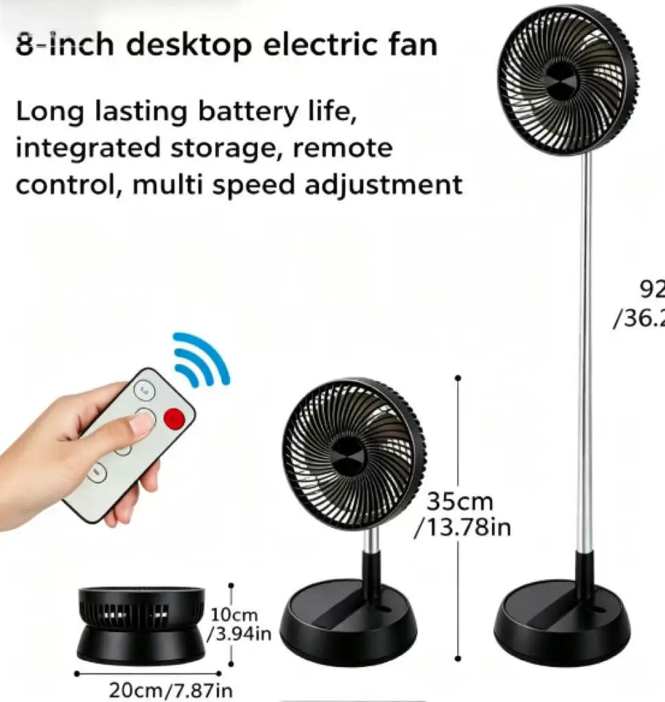 Ventilador de pie oscilante portátil con mando a distancia, ventilador de escritorio plegable, ventilador de Pedestal con batería recargable para acampar
