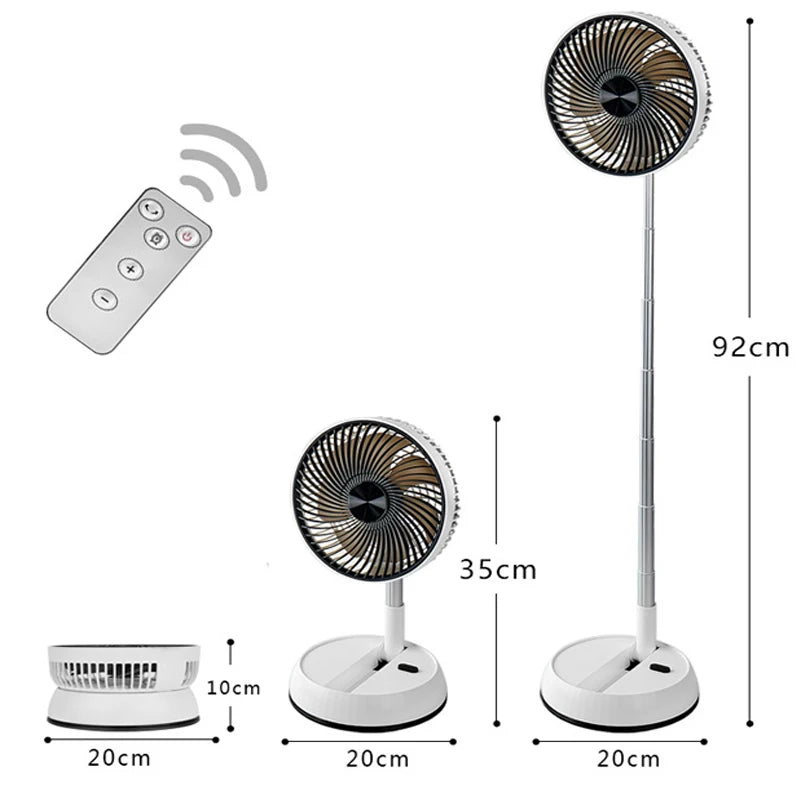 Ventilador plegable portátil, Enfriador de aire con Control remoto USB de 6000mAh, ventilador de pie inalámbrico recargable silencioso para el hogar al aire libre