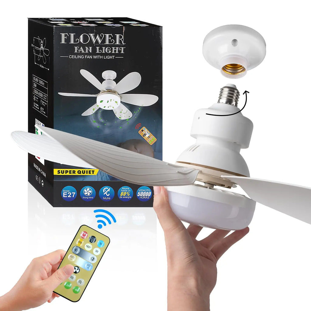 IRALAN - Ventilador de techo LED E27 con control remoto y luz regulable.