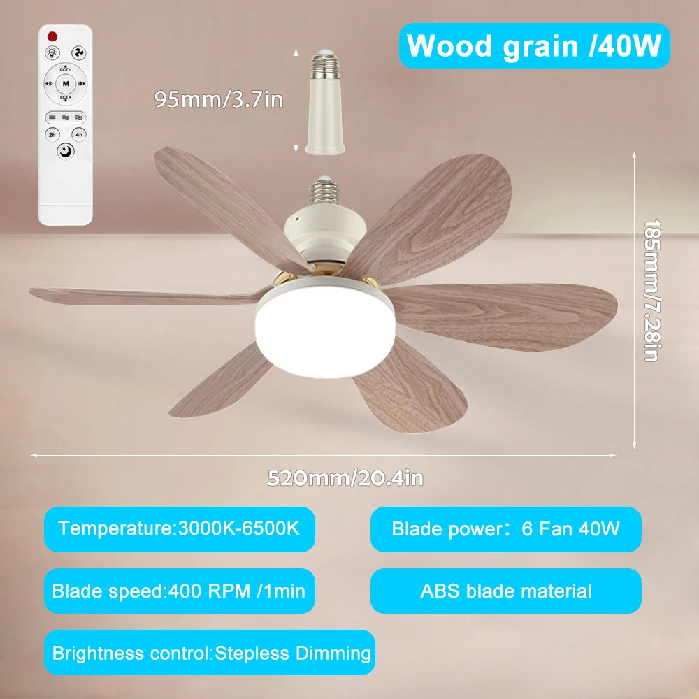 IRALAN - Ventilador de techo LED E27 con control remoto y 3 modos de iluminación.