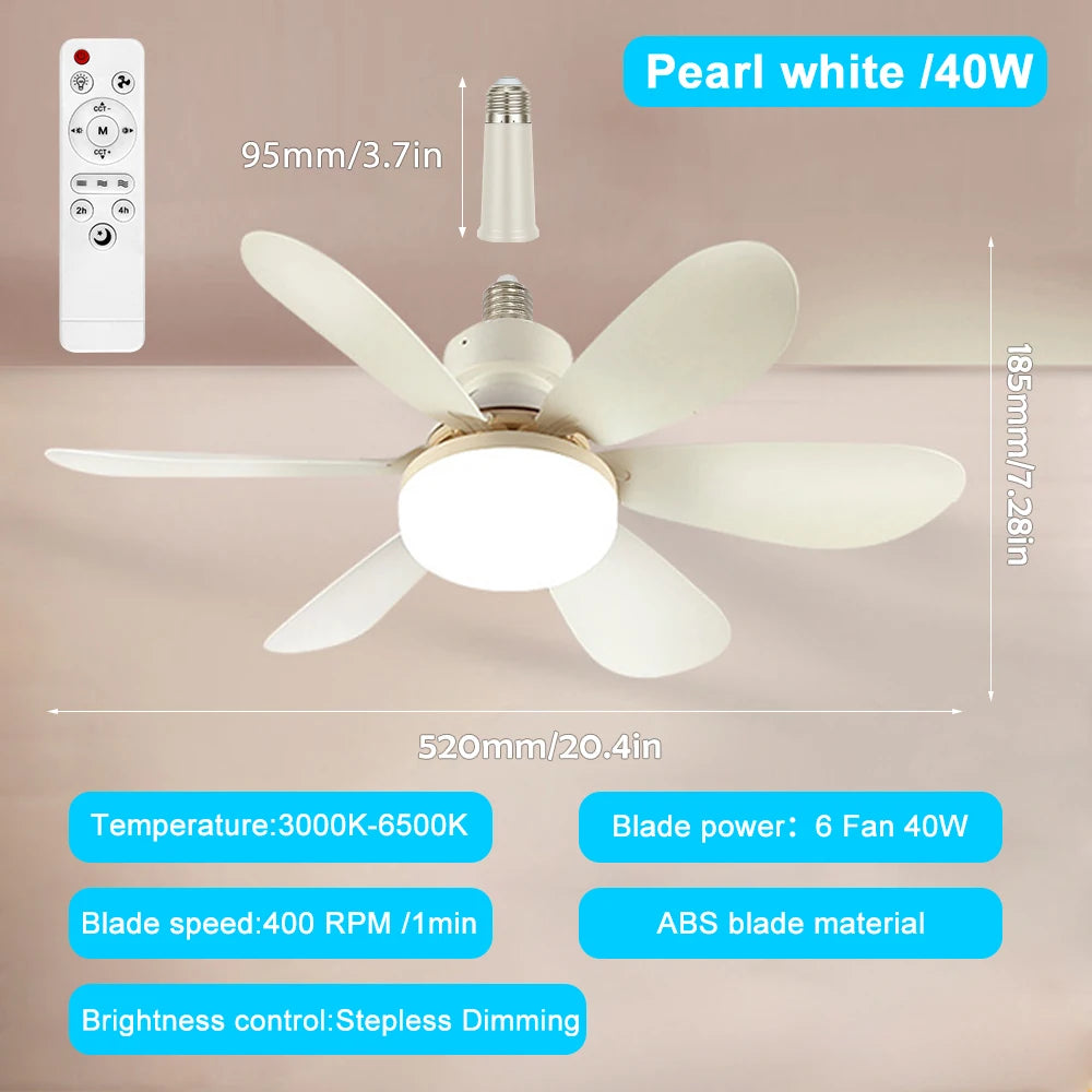 IRALAN - Ventilador de techo LED E27 con control remoto y 3 modos de iluminación.