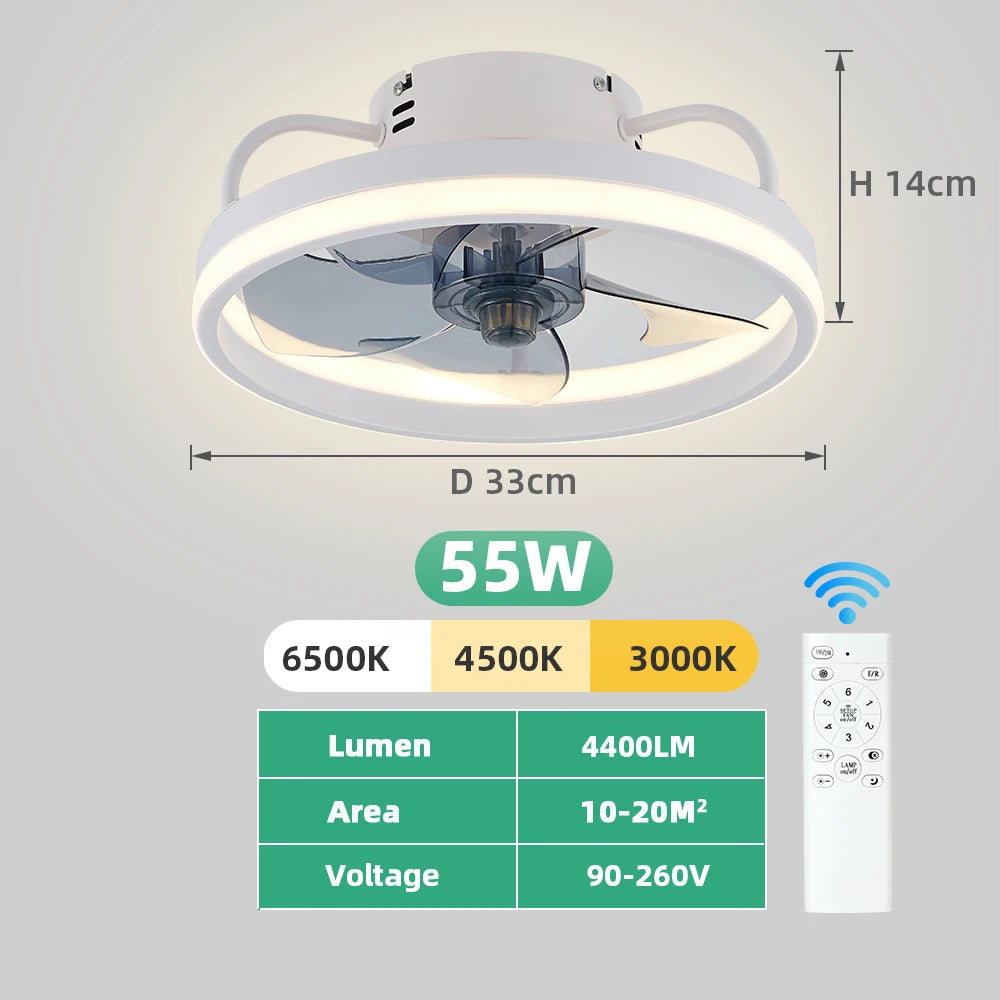 IRALAN - Ventilador de techo silencioso con luz LED y control remoto inteligente.