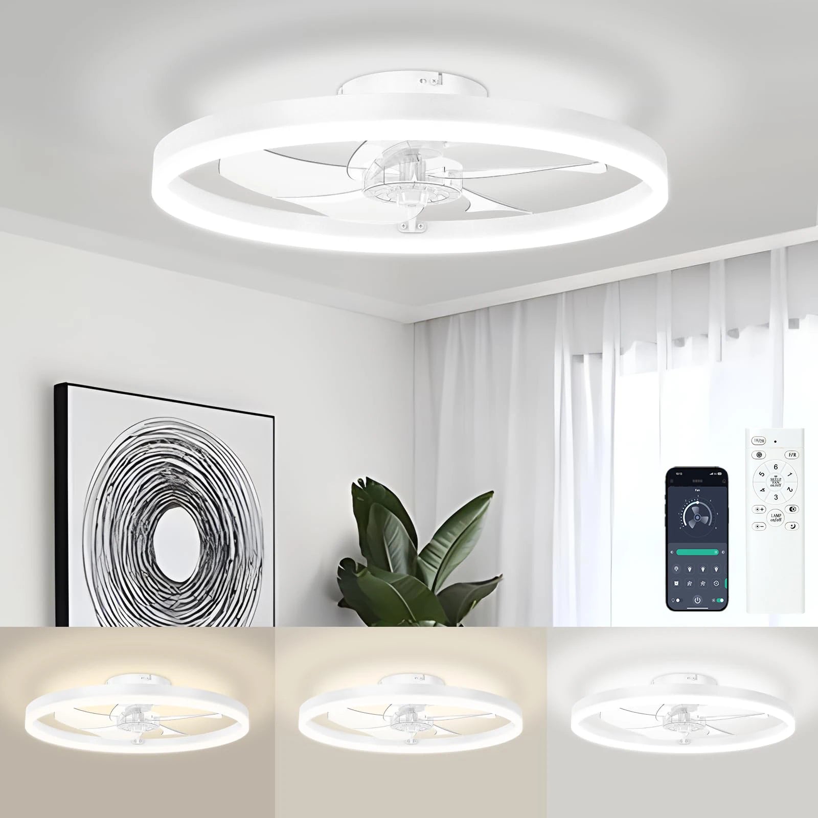 IRALAN - Ventilador de techo moderno con luz LED regulable y diseño ultrafino.