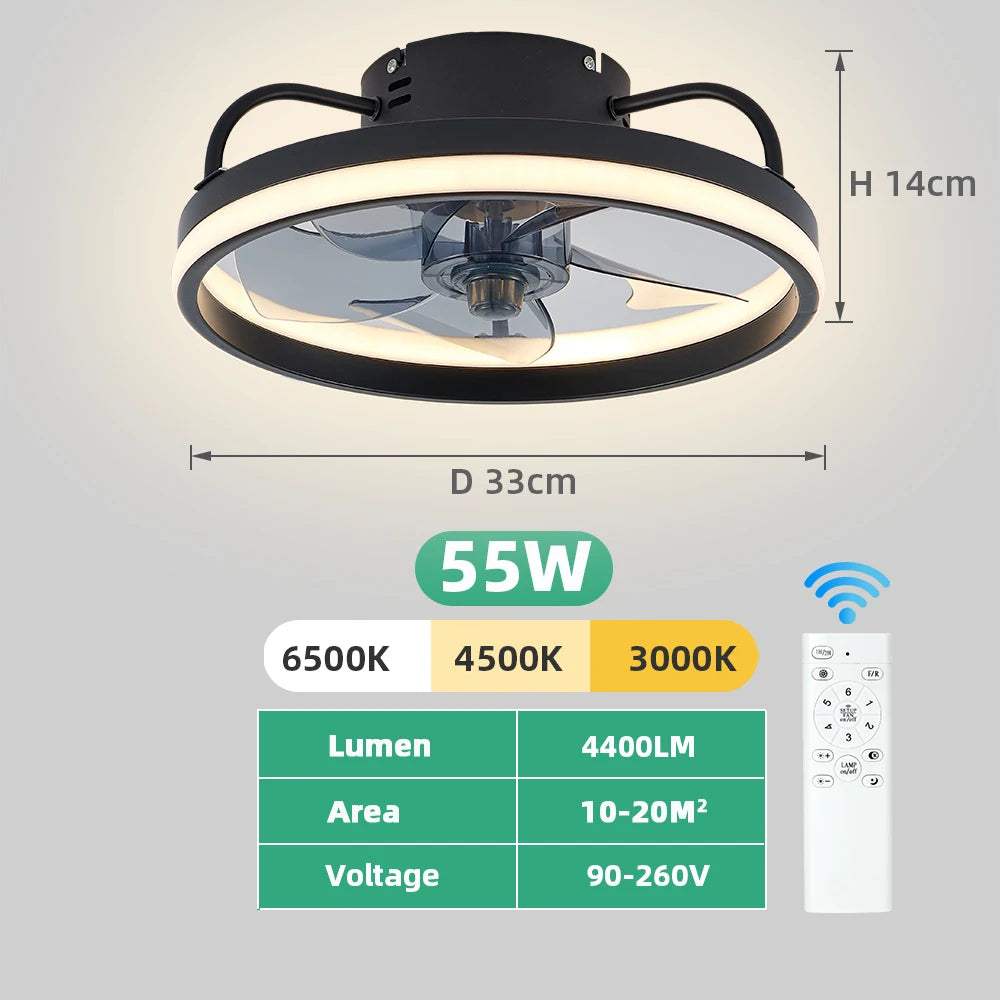 IRALAN - Ventilador de techo silencioso con luz LED y control remoto inteligente.