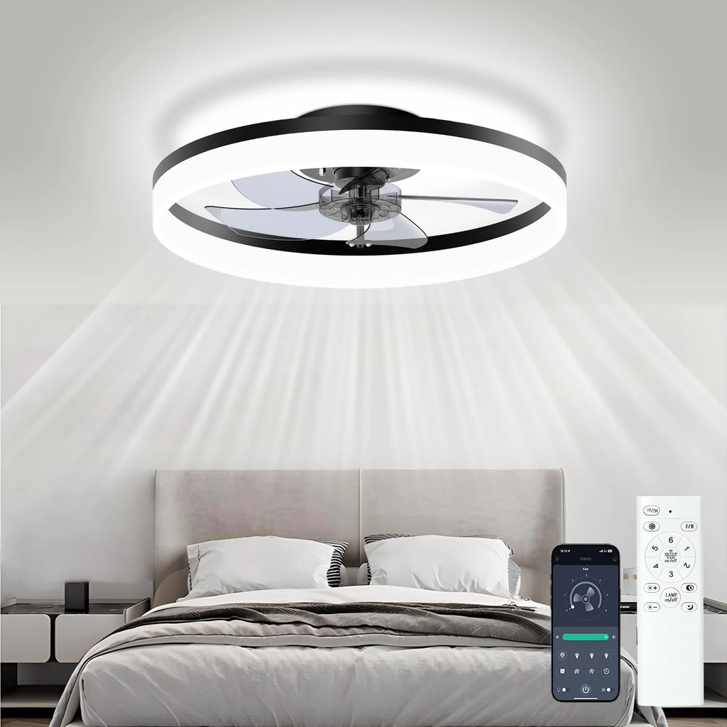 IRALAN - Ventilador de techo LED con control remoto, luz regulable y 6 velocidades.