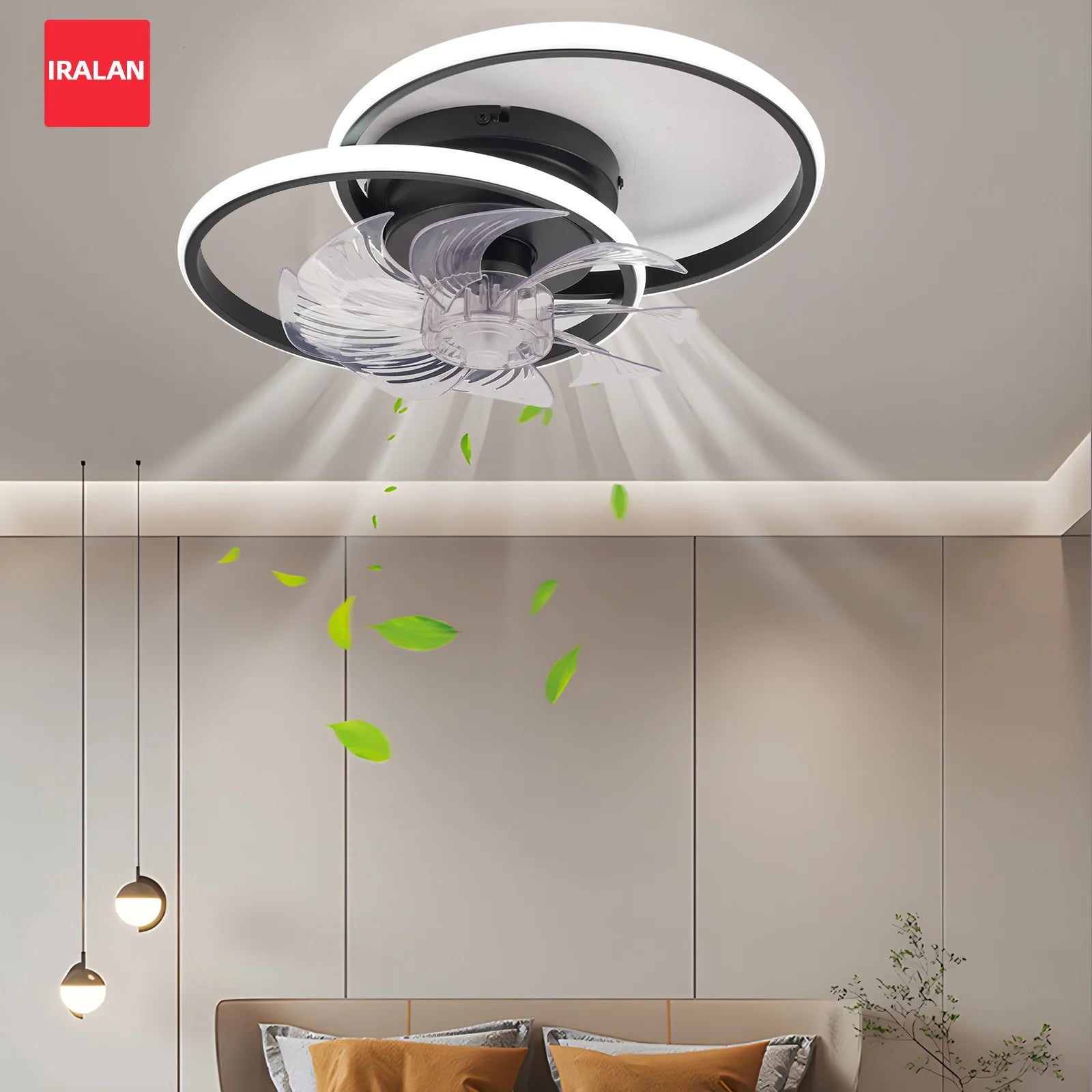 IRALAN - Ventilador de techo silencioso con luz LED y control remoto inteligente para dormitorio y sala de estar.
