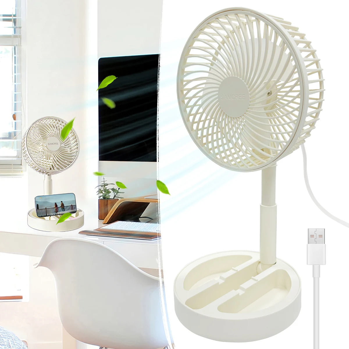 Ventilador pequeño con enchufe directo USB, ventilador de refrigeración portátil, circulador de aire de escritorio plegable para interiores y exteriores
