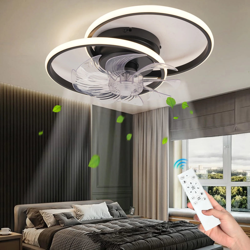 IRALAN - Ventilador de techo silencioso con luz LED y control remoto inteligente para dormitorio y sala de estar.