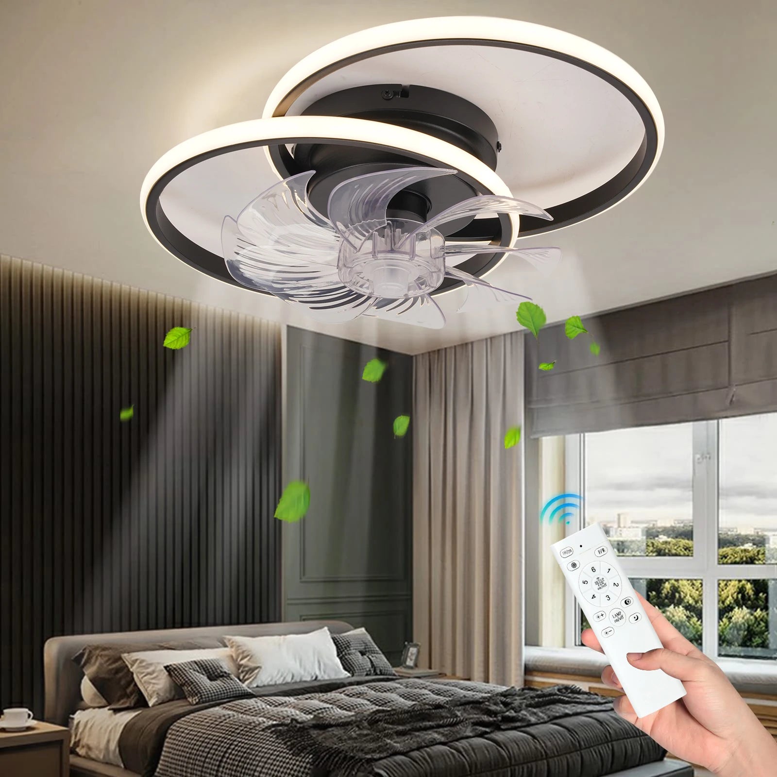 IRALAN - Ventilador de techo silencioso con luz LED y control remoto inteligente para dormitorio y sala de estar.
