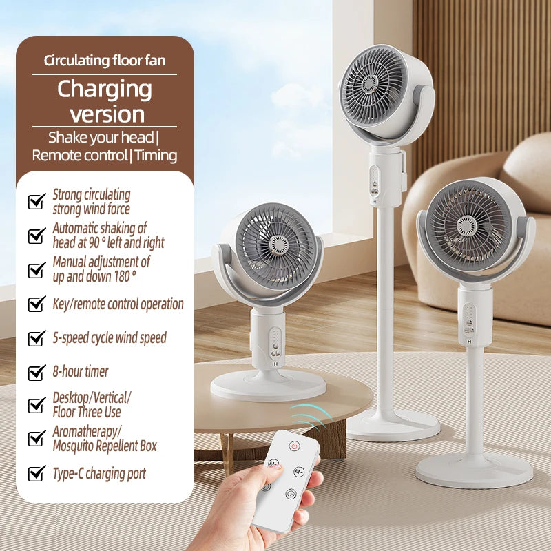 Ventilador de circulación de aire, ventilador oscilante recargable, soporte de ajuste de cinco engranajes, ventilador de circulación de aire doméstico de altura ajustable