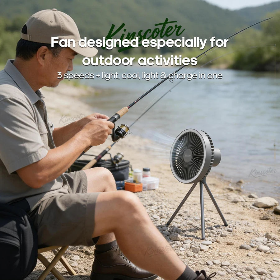 Ventilador de Camping de 10000mAh, circulador de aire portátil de escritorio recargable, ventilador eléctrico de techo inalámbrico con banco de energía, trípode de luz LED
