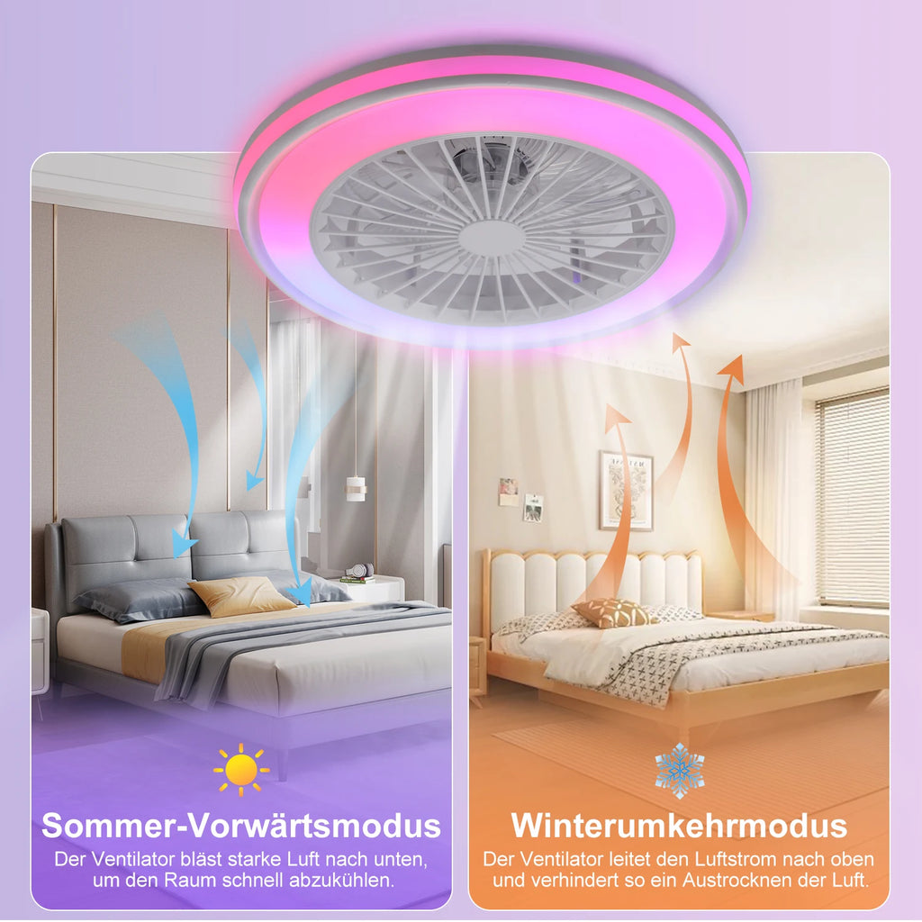 IRALAN - Lámpara LED RGB con ventilador silencioso, control remoto y 6 velocidades.
