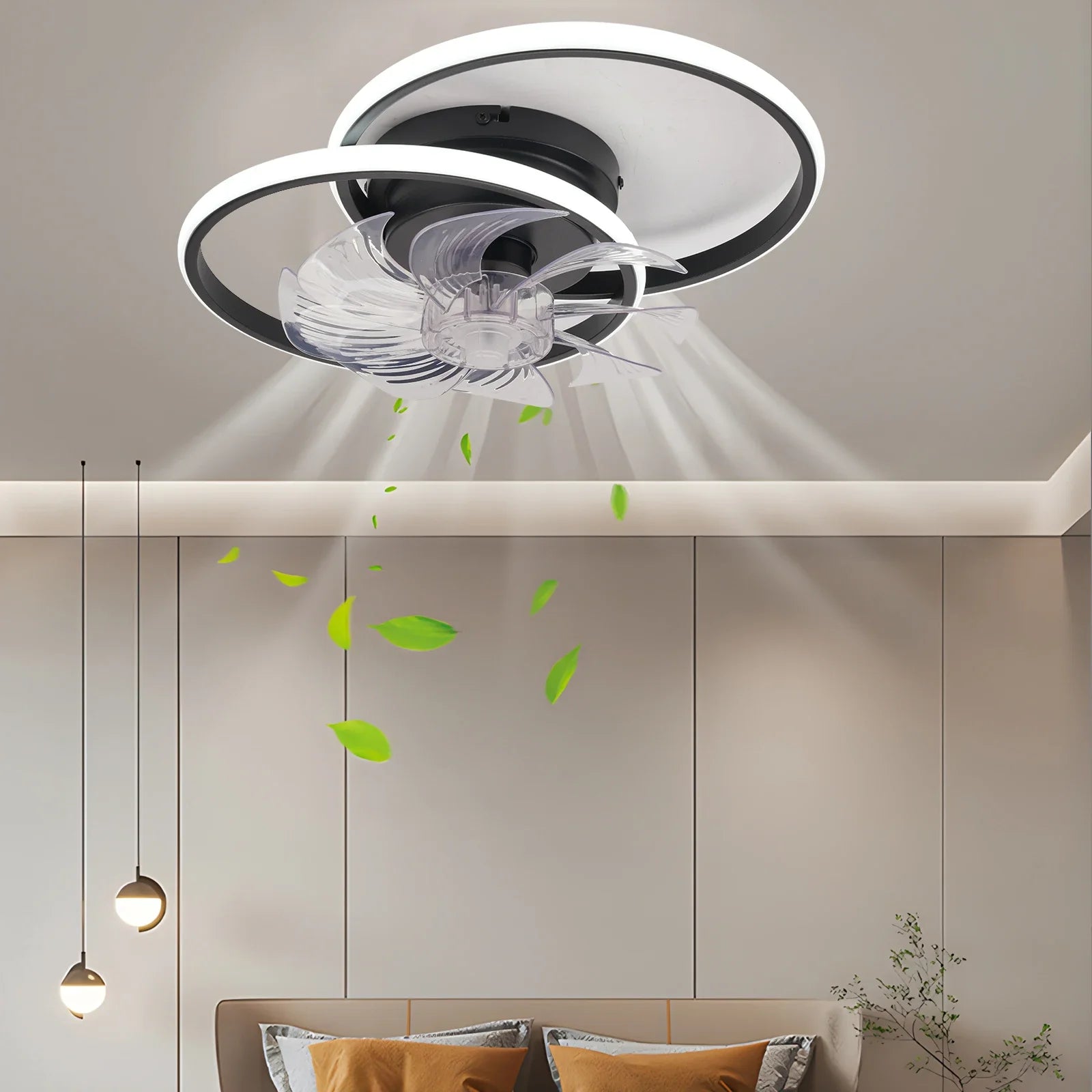 IRALAN - Ventilador de techo silencioso con luz LED y control remoto inteligente para dormitorio y sala de estar.