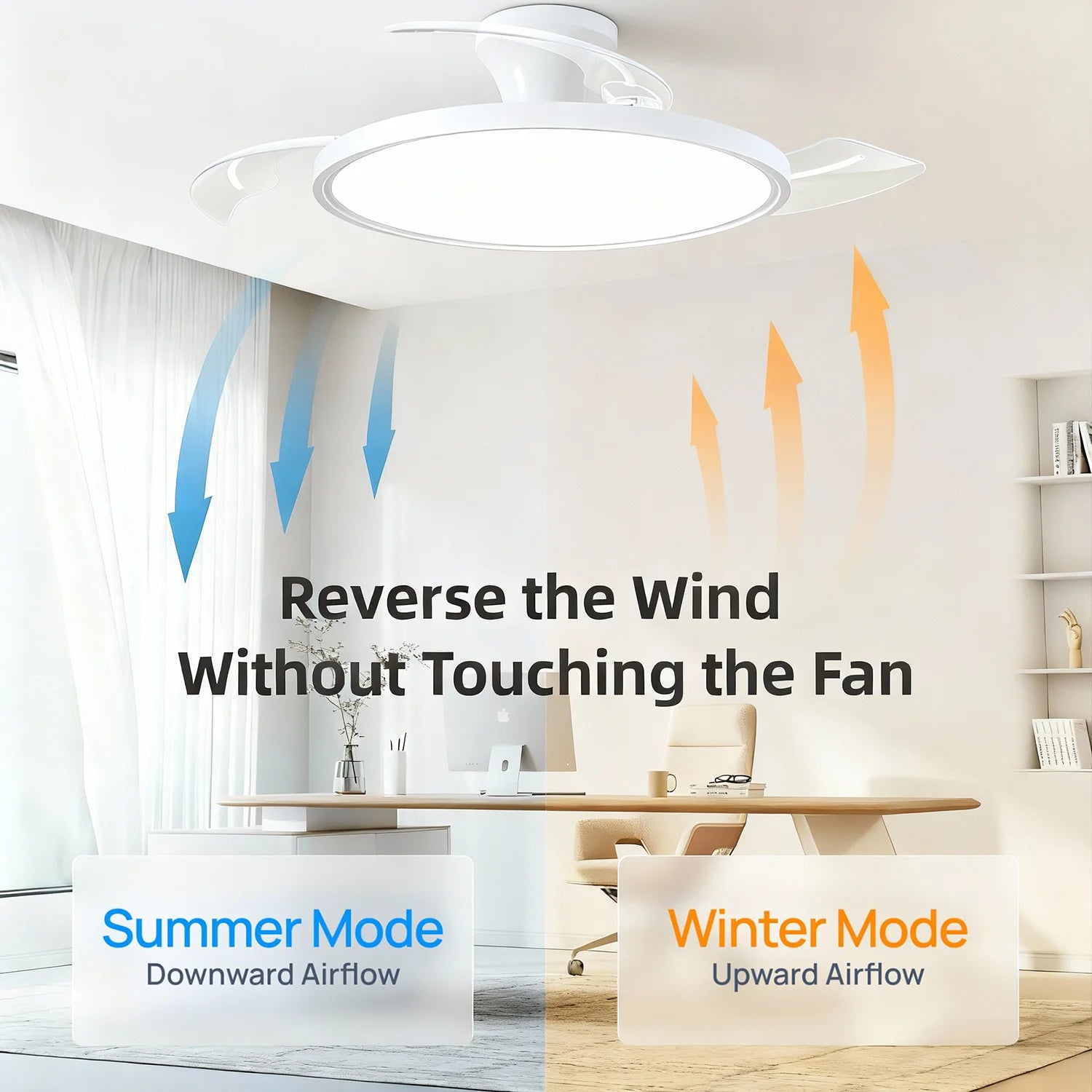 IRALAN - Ventilador de techo invisible con luz LED y control remoto.